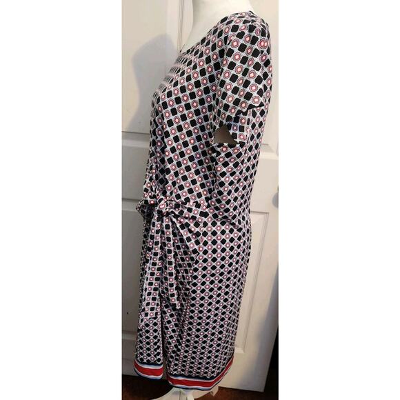 NWT Talbots Womens Faux Wrap Dress 1XP Abstract Print Midi Black Blue‎ Red White - Picture 2 of 10